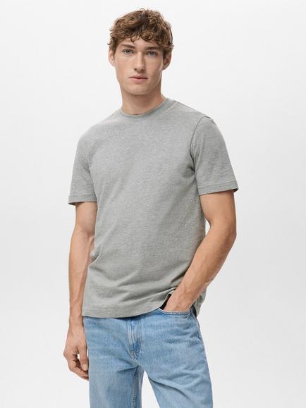 Mango Cherlo Cotton Slim Fit Short Sleeve T-Shirt, Pastel Grey