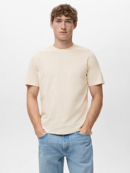 Mango Cherlo Cotton Slim Fit Short Sleeve T-Shirt, Yellow