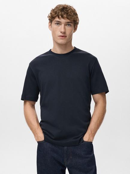 Mango Kimi Cotton Regular Fit Short Sleeve T-Shirt, Navy