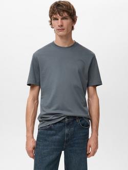 Mango Kimi Cotton Regular Fit Short Sleeve T-Shirt, Dark Blue