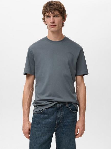 Mango Kimi Cotton Regular Fit Short Sleeve T-Shirt, Dark Blue