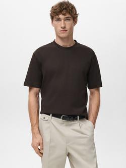 Mango Kimi Cotton Regular Fit Short Sleeve T-Shirt, Dark Brown