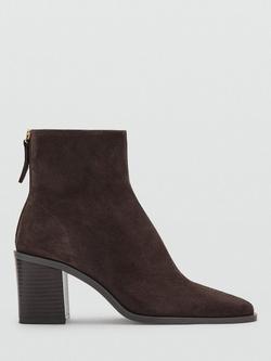 Mango Gloria Suede Block Heel Ankle Boots, Dark Brown, Dark Brown