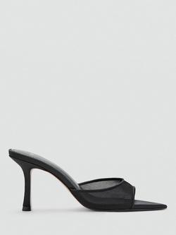 Mango Mesh Stiletto Heel Mule Sandals, Black, Black