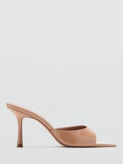 Mango Patent Stiletto Heel Mule Sandals, Light Tan, Light Tan