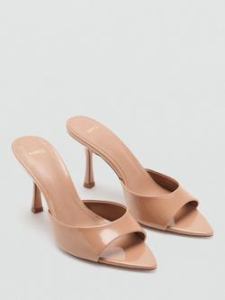 Mango Patent Stiletto Heel Mule Sandals, Light Tan - view 2, Light Tan
