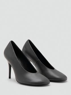 Mango Antonie Leather Stiletto Heel Court Shoes, Grey - view 2, Grey