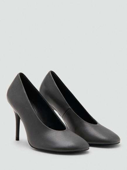 Mango Antonie Leather Stiletto Heel Court Shoes, Grey - view 2, Grey