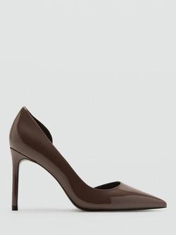 Mango Audrey Asymmetric Stiletto Heel Court Shoes, Dark Brown