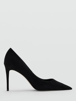 Mango Clatch Faux Suede Stiletto Heel Court Shoes, Black, Black