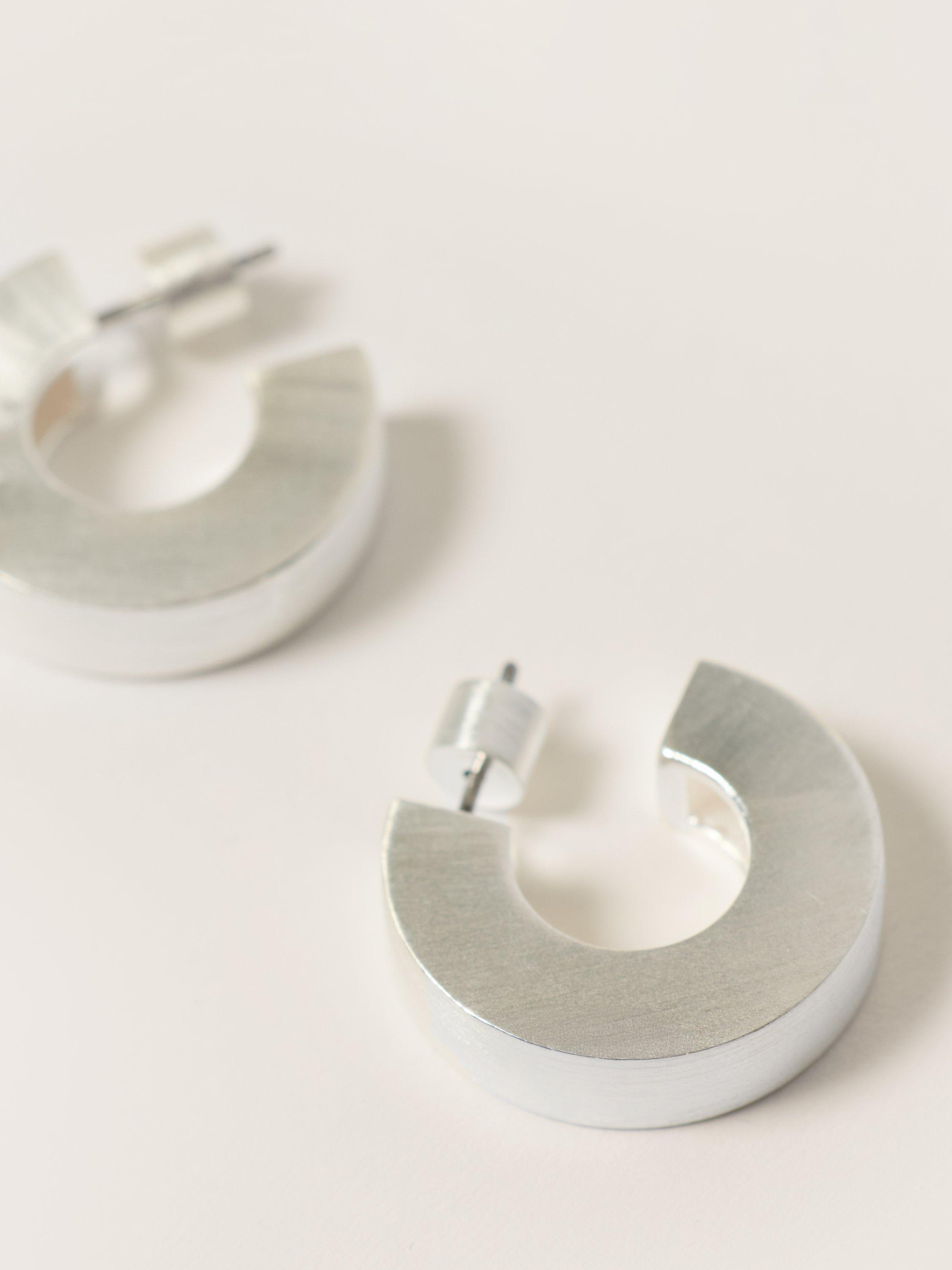 Product image 3 of 4, which shows Jigsaw Chubby Block Hoop Earrings, Sterling Silver