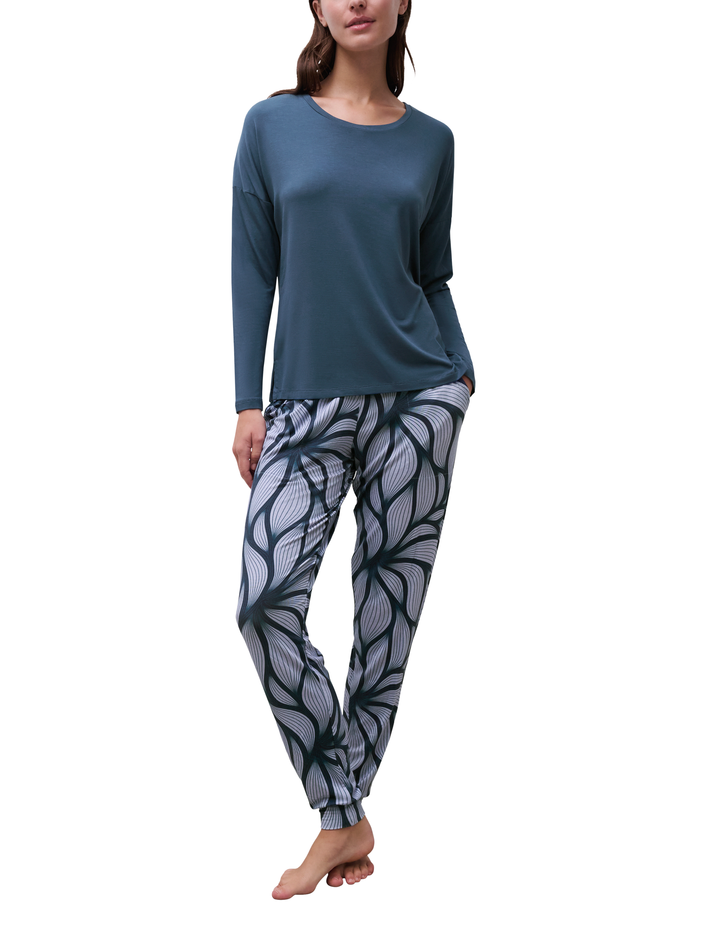 Product image 4 of 5, which shows Femilet Yara Loungewear Trousers, Blue Petal, XS