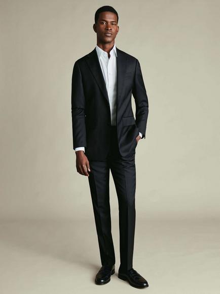 Charles Tyrwhitt Super 100s Natural Stretch Slim Fit Merino Wool Suit Trousers - view 2, Black