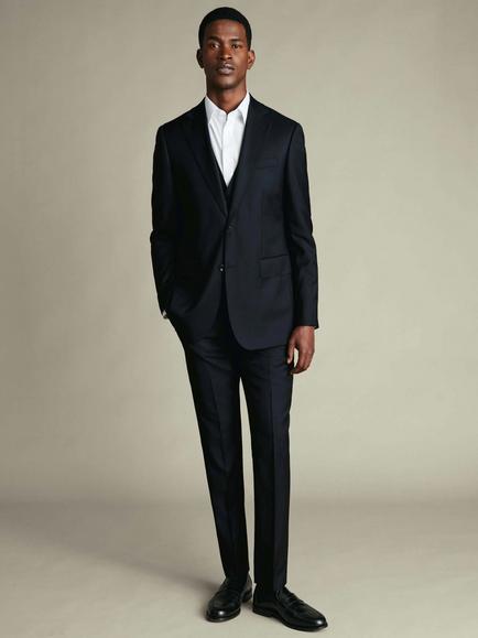 Charles Tyrwhitt Super 100s Merino Wool Stretch Suit Waistcoat - view 2, Navy