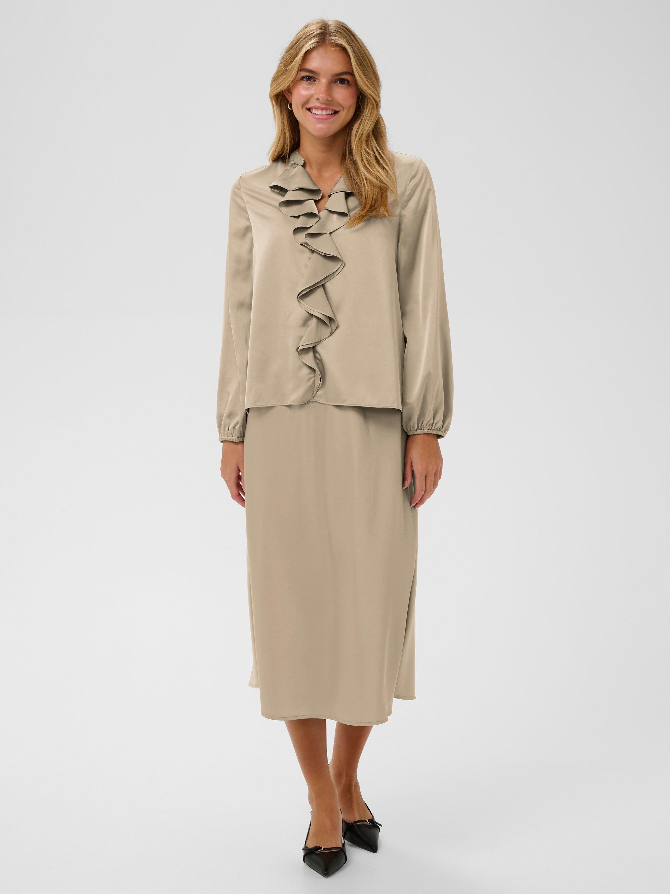 Product image 3 of 6, which shows Saint Tropez Lodisa Ruffle Top, Greige, XS