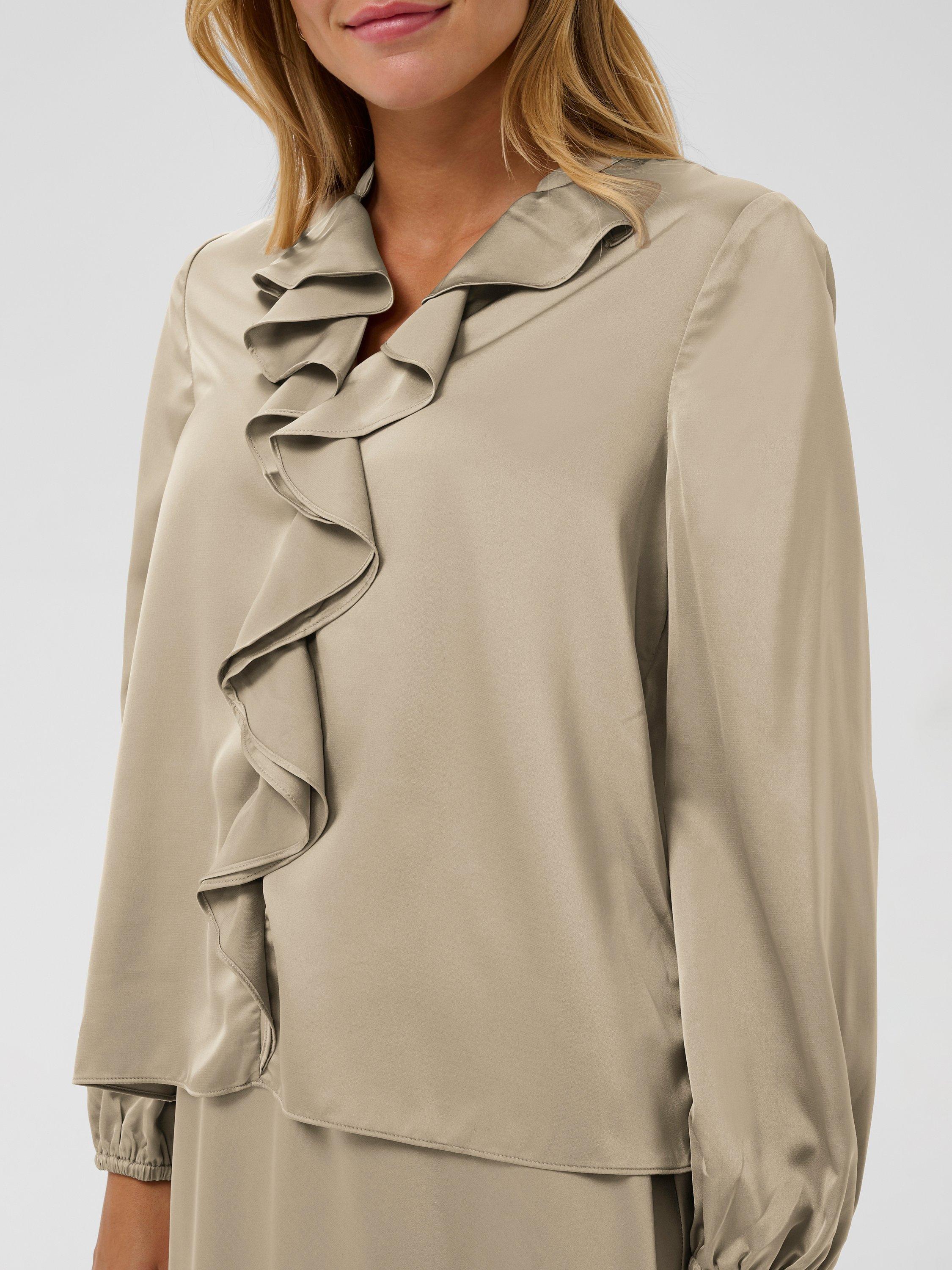 Product image 4 of 6, which shows Saint Tropez Lodisa Ruffle Top, Greige, XS