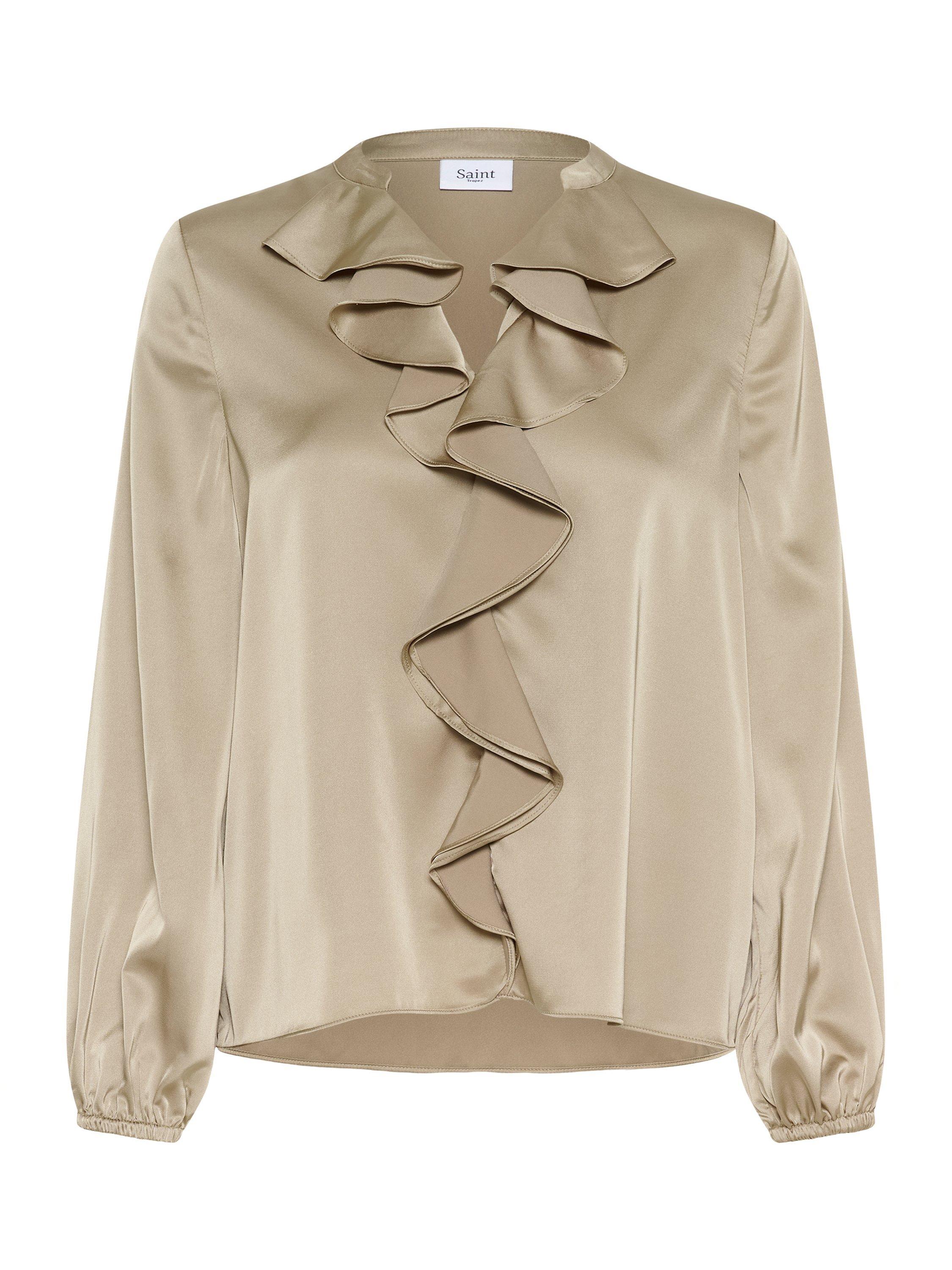 Product image 5 of 6, which shows Saint Tropez Lodisa Ruffle Top, Greige, XS