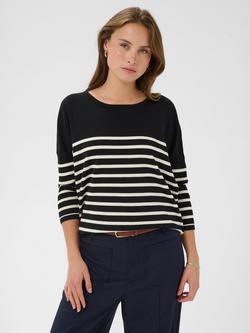Saint Tropez Mila Round Neck Striped Jumper, Black/Seed Pearl
