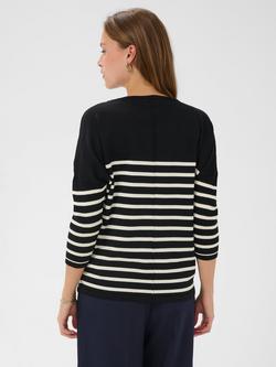 Saint Tropez Mila Round Neck Striped Jumper - view 2, Black/Seed Pearl