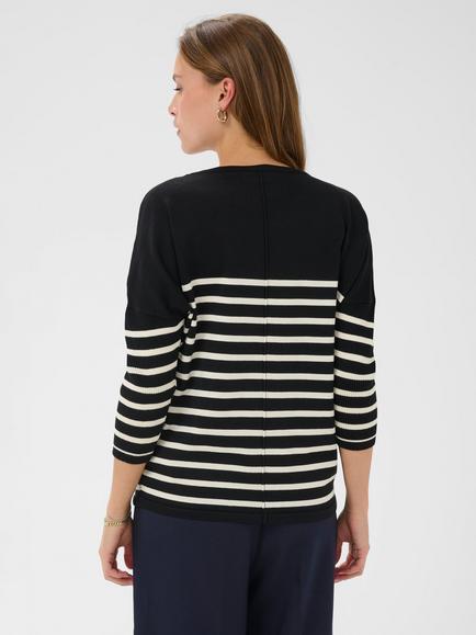 Saint Tropez Mila Round Neck Striped Jumper - view 2, Black/Seed Pearl