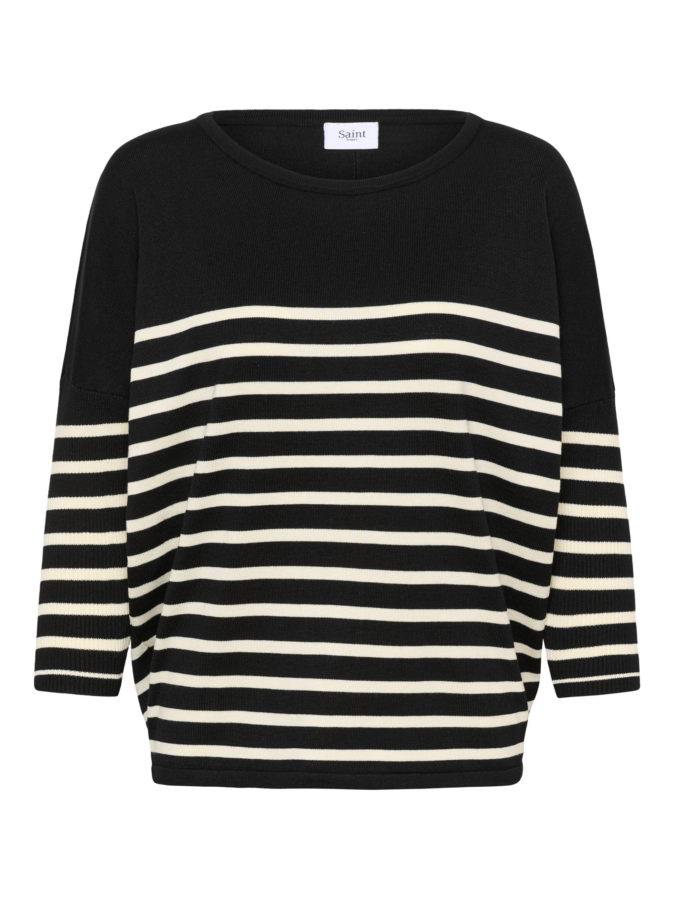 Product image 5 of 6, which shows Saint Tropez Mila Round Neck Striped Jumper, Black/Seed Pearl, XS