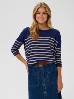 Saint Tropez Mila Round Neck Striped Jumper, Navy/Peony Greige