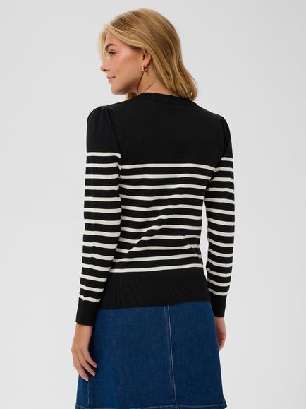 Saint Tropez Mila Slim Fit Stripe Jumper - view 2, Black/Seed Pearl