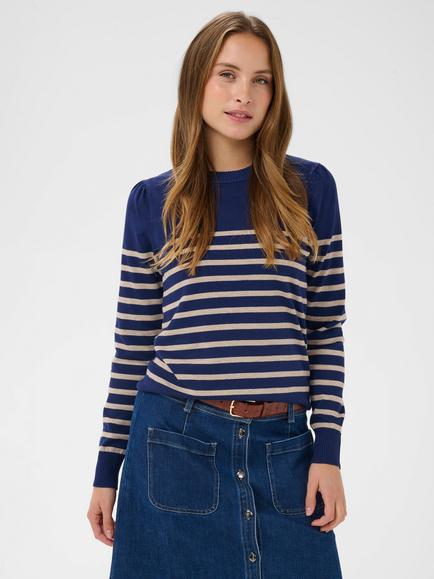 Saint Tropez Mila Slim Fit Stripe Jumper, Navy/Peony Greige
