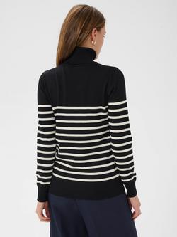 Saint Tropez Mila Stripe Roll Neck Jumper - view 2, Black/Seed Pearl