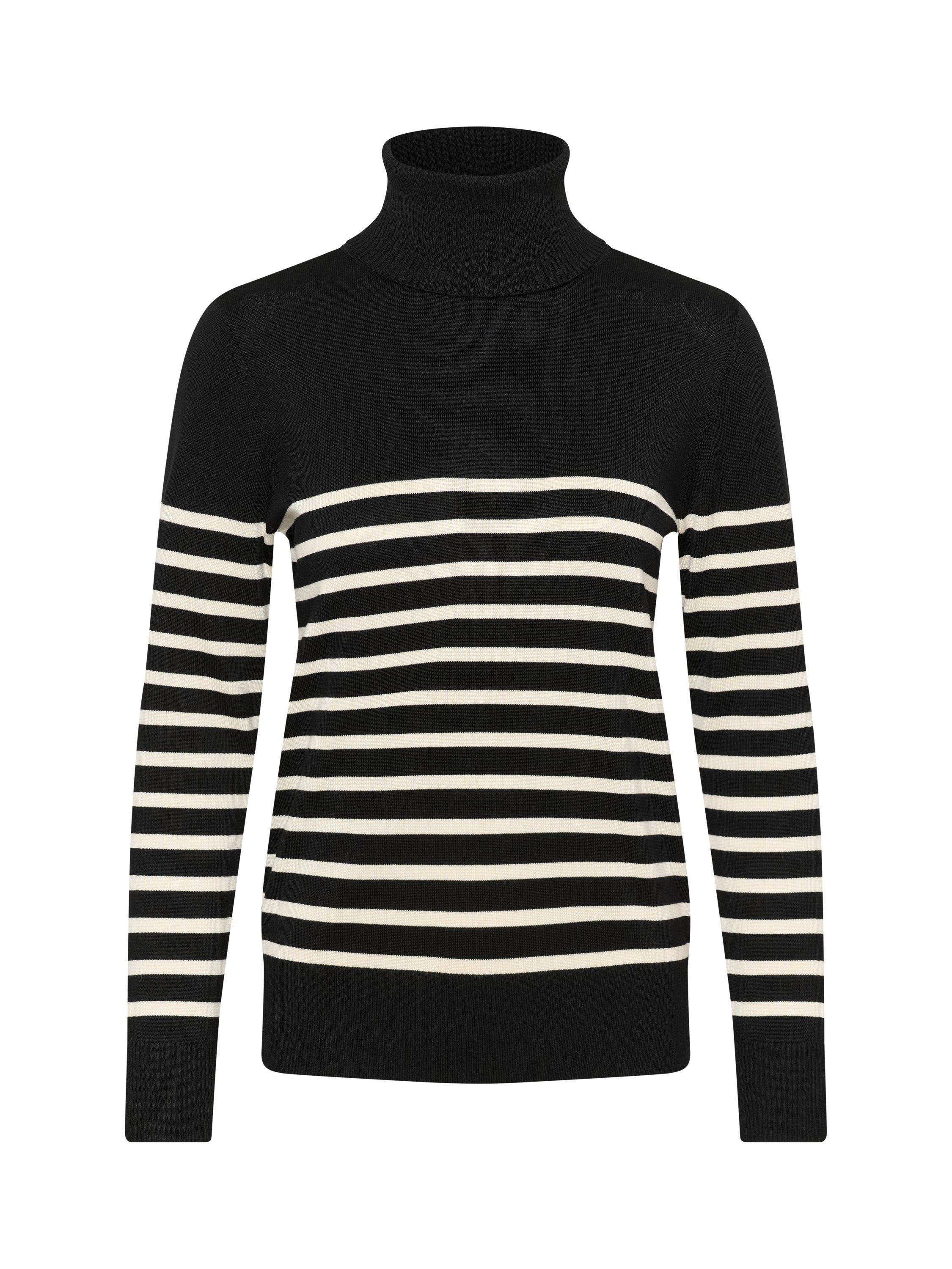 Product image 5 of 6, which shows Saint Tropez Mila Stripe Roll Neck Jumper, Black/Seed Pearl, XS