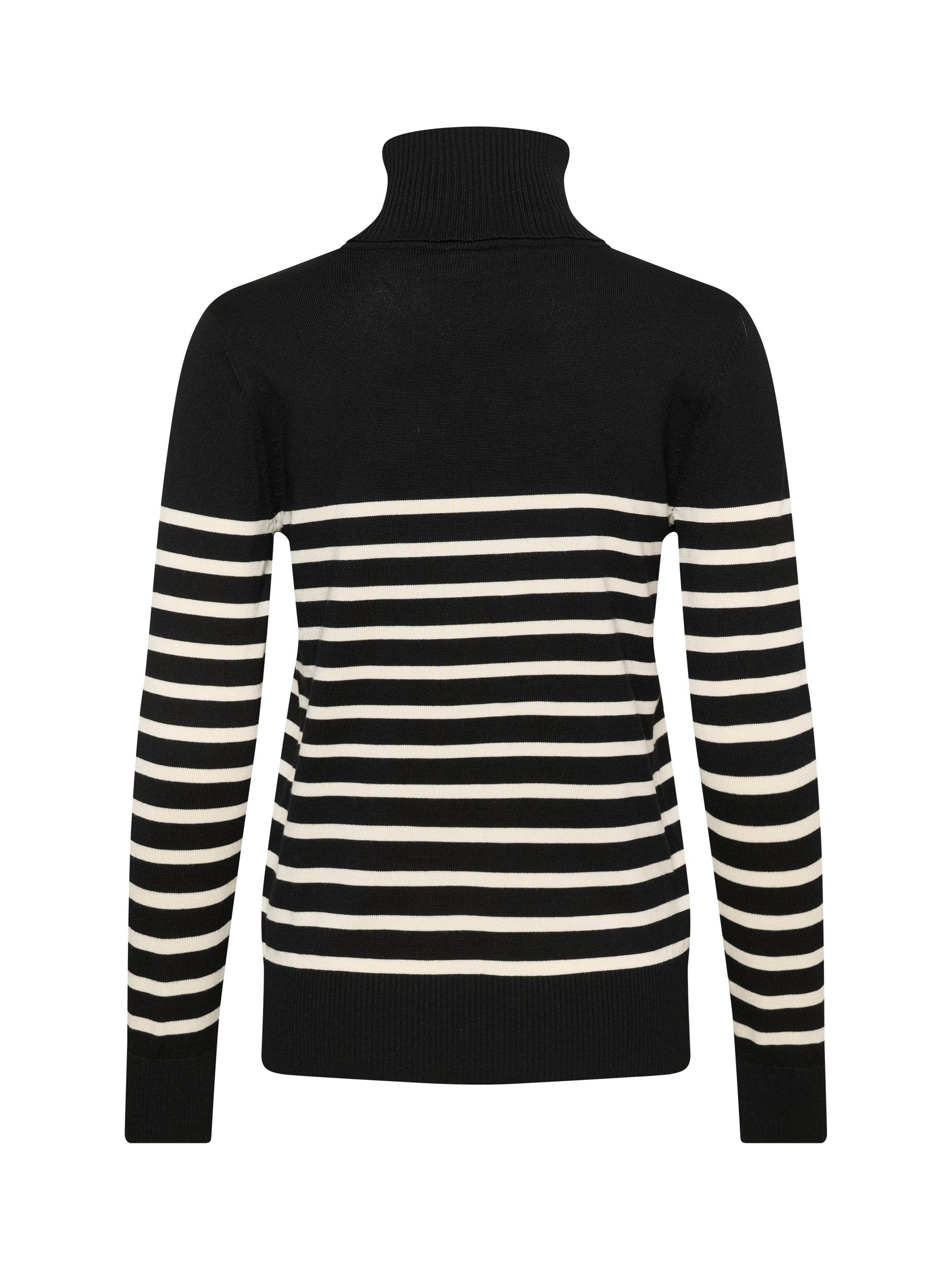 Product image 6 of 6, which shows Saint Tropez Mila Stripe Roll Neck Jumper, Black/Seed Pearl, XS