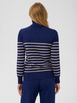 Saint Tropez Mila Stripe Roll Neck Jumper - view 2, Navy/Peony Greige