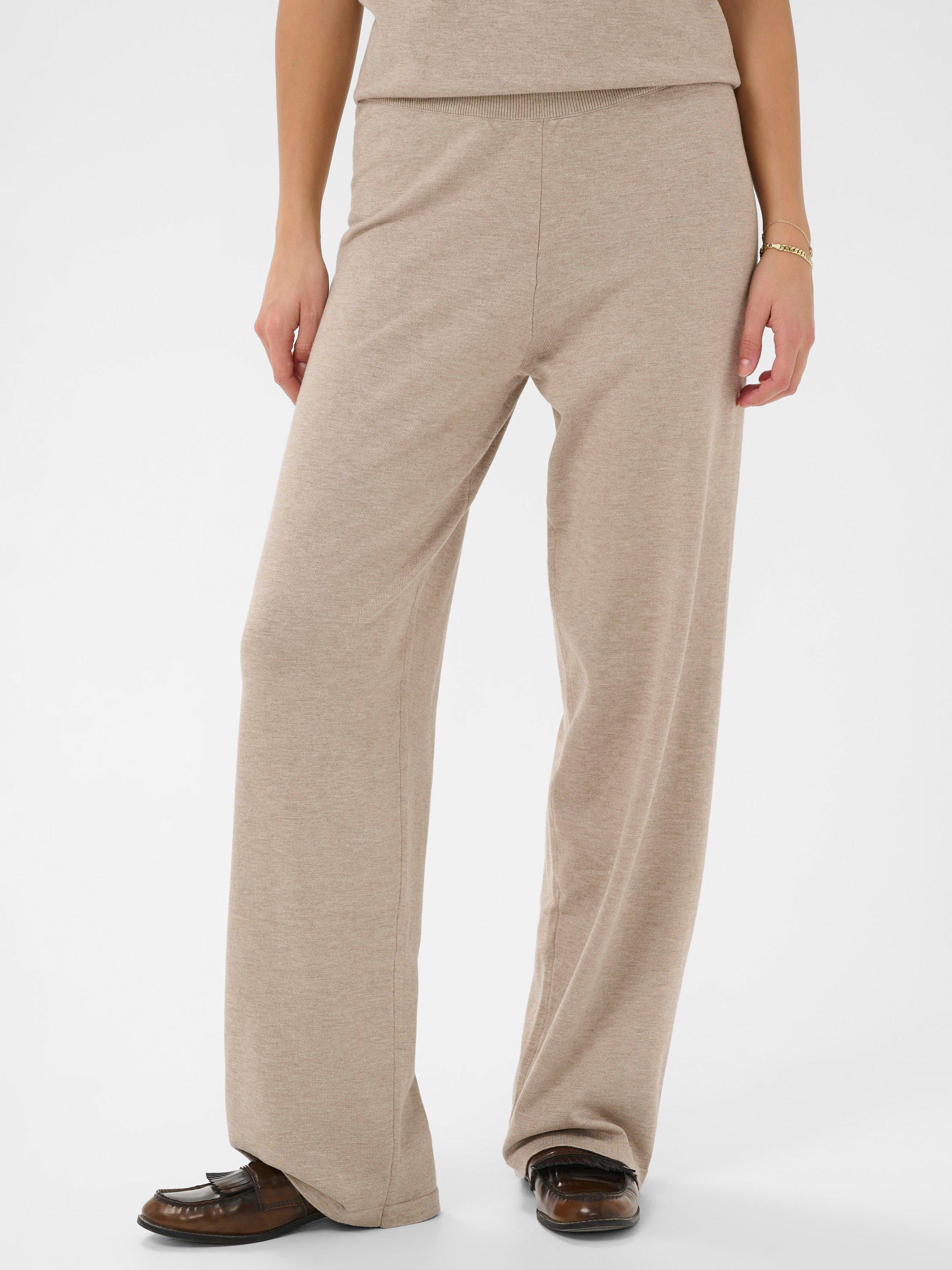 Product image 1 of 6, which shows Saint Tropez Mila Knitted Wide Leg Trousers, Greige Melange, XS