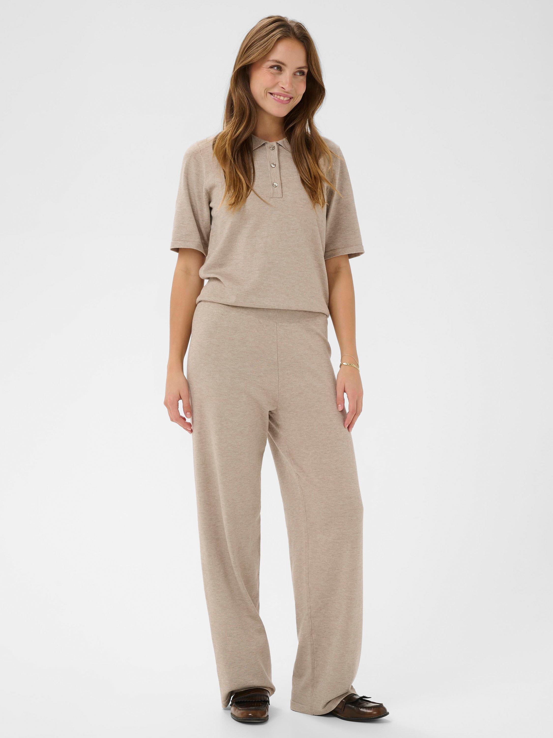 Product image 3 of 6, which shows Saint Tropez Mila Knitted Wide Leg Trousers, Greige Melange, XS