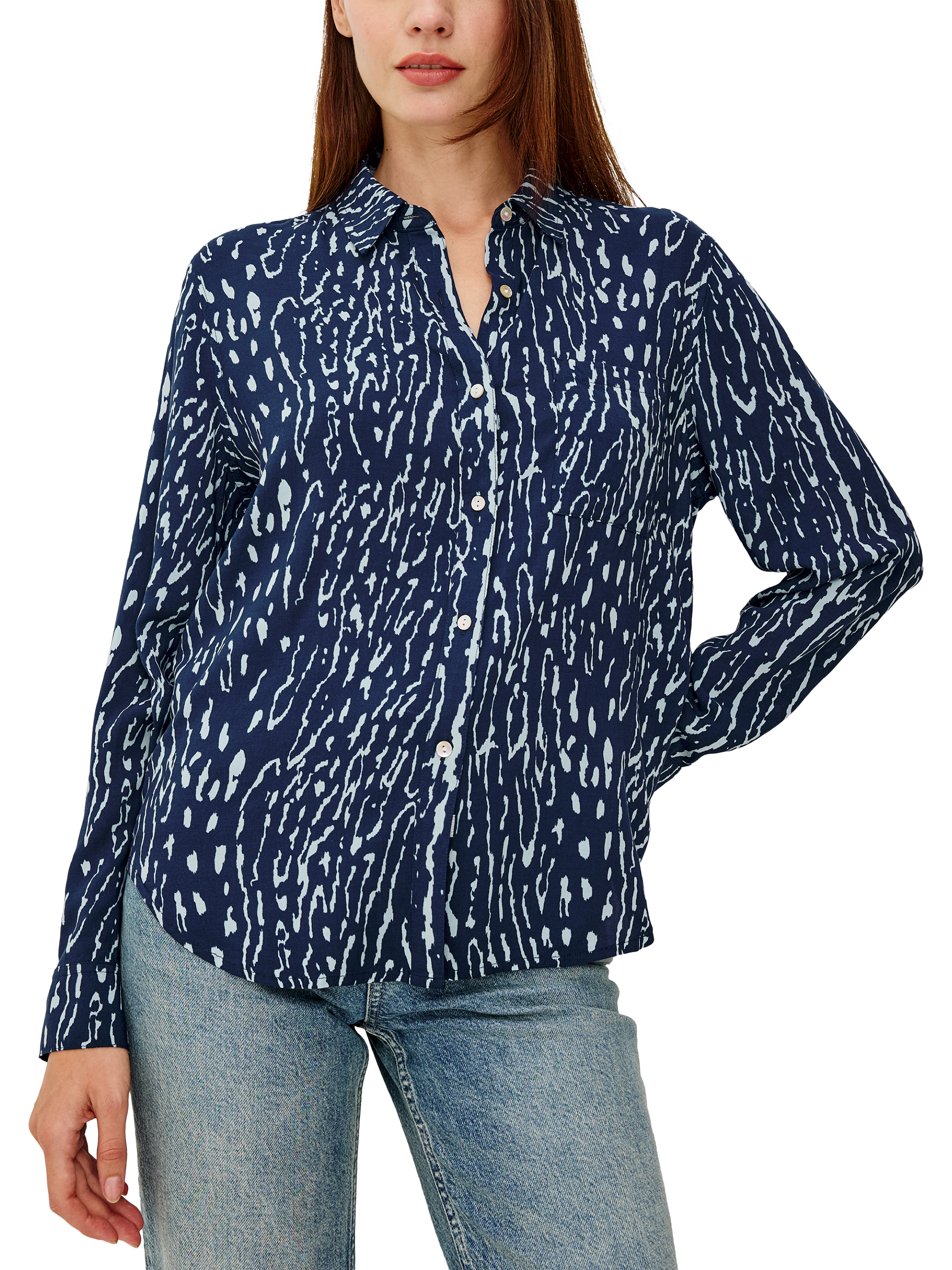 Product image 1 of 7, which shows Rails Josephine Lynx Print Shirt, Navy/White, XS