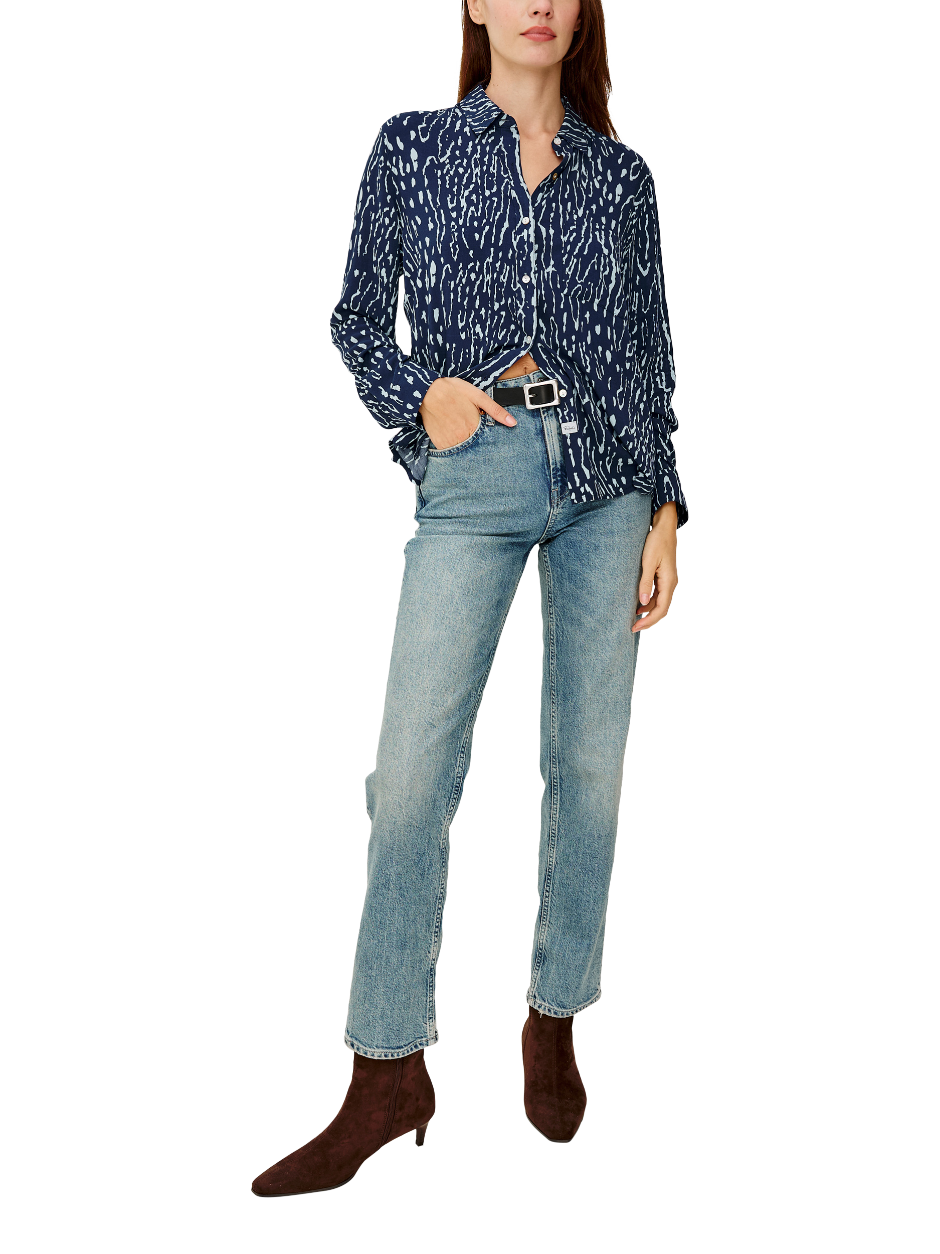 Product image 3 of 7, which shows Rails Josephine Lynx Print Shirt, Navy/White, XS