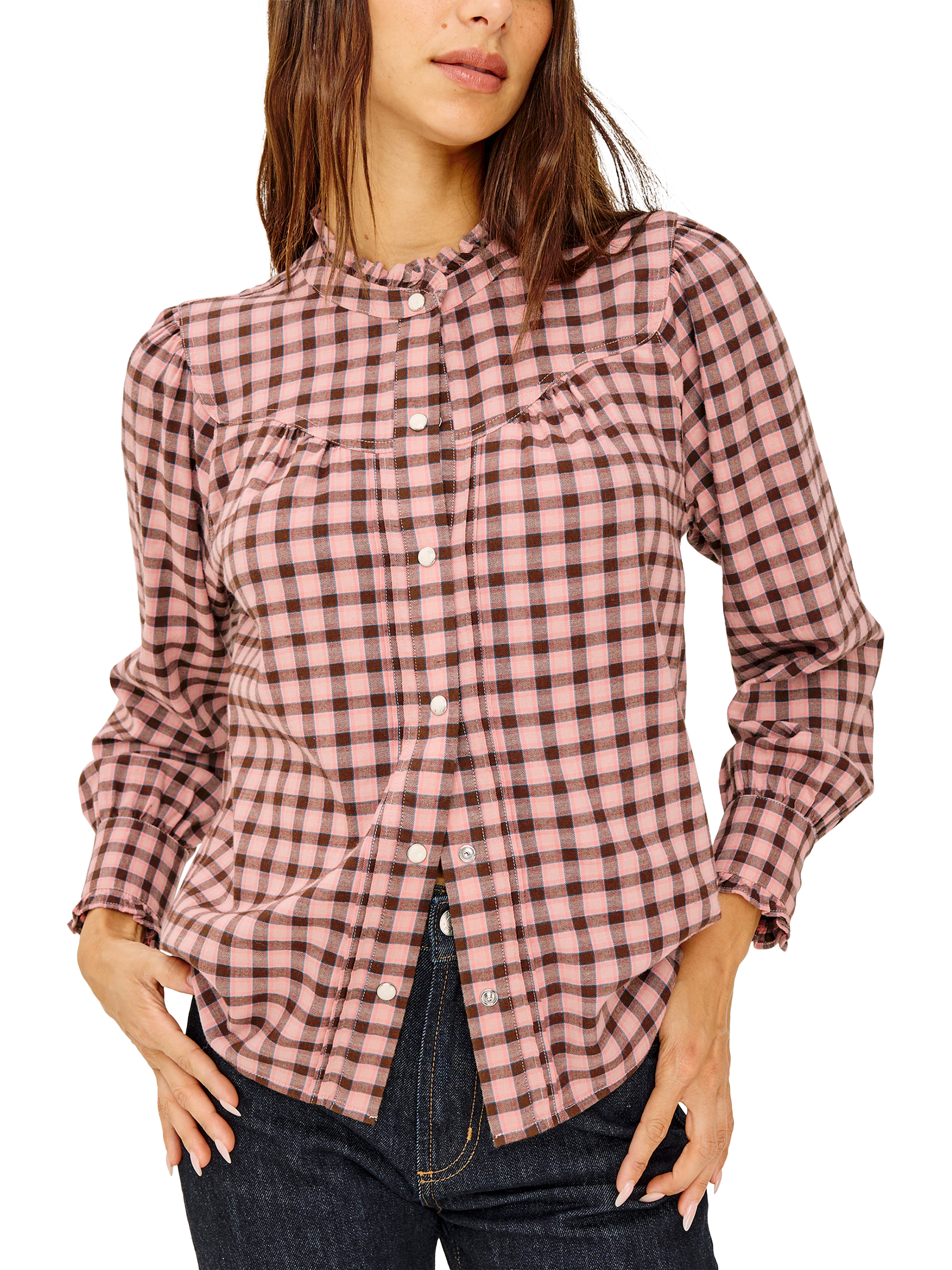 Product image 1 of 6, which shows Rails Alanna Gingham Shirt, Red/Pink, XS