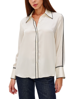 Rails Aloise Scallop Embroidered Pure Silk Shirt, White/Black, White/Black