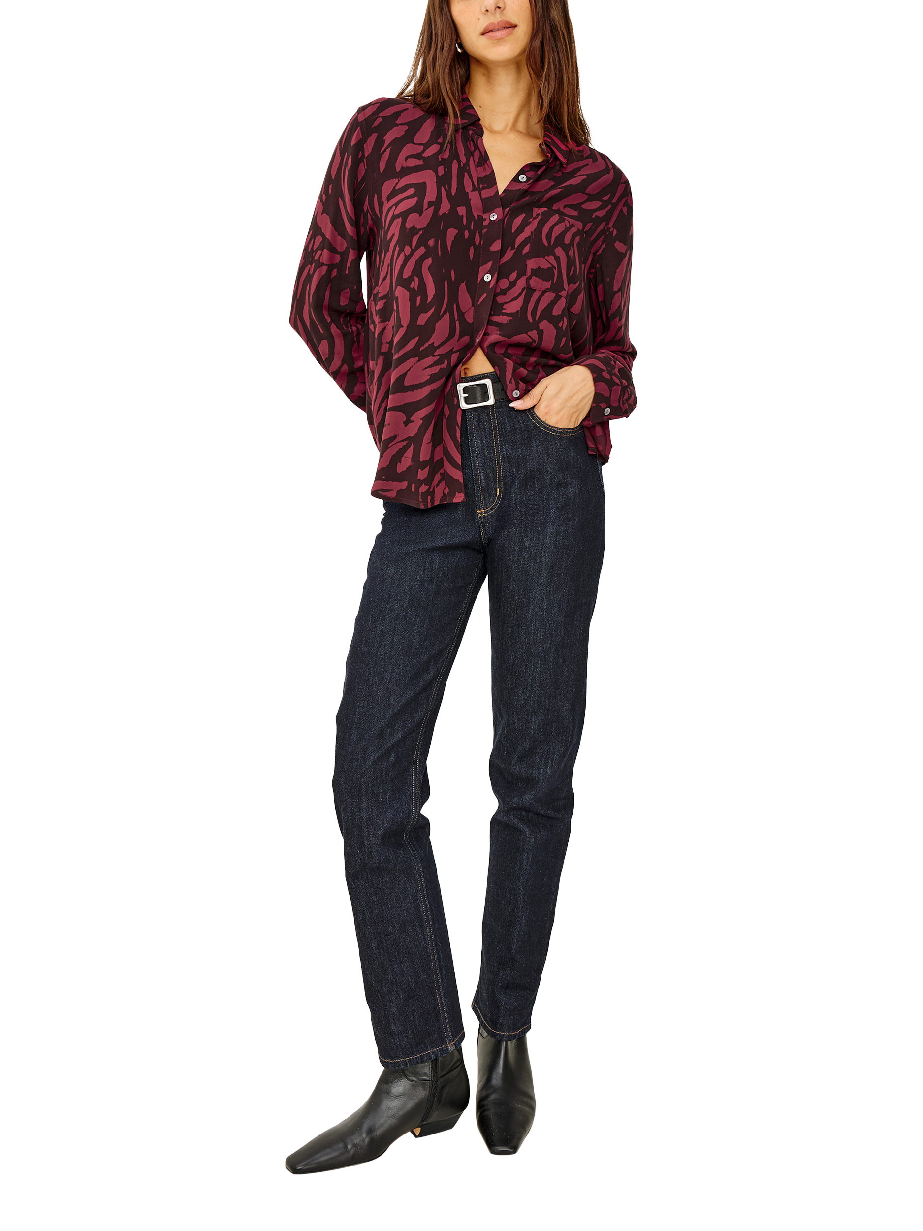 Product image 6 of 6, which shows Rails Josephine Tiger Print Shirt, Red/Black, XS