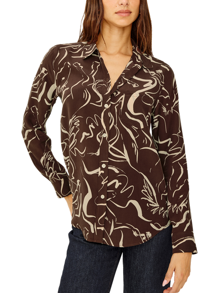 Rails Kate Abstract Pure Silk Shirt, Brown/White, Brown/White