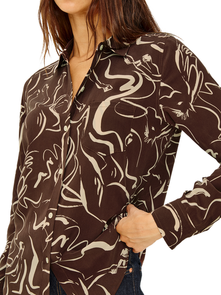 Rails Kate Abstract Pure Silk Shirt, Brown/White - view 2, Brown/White