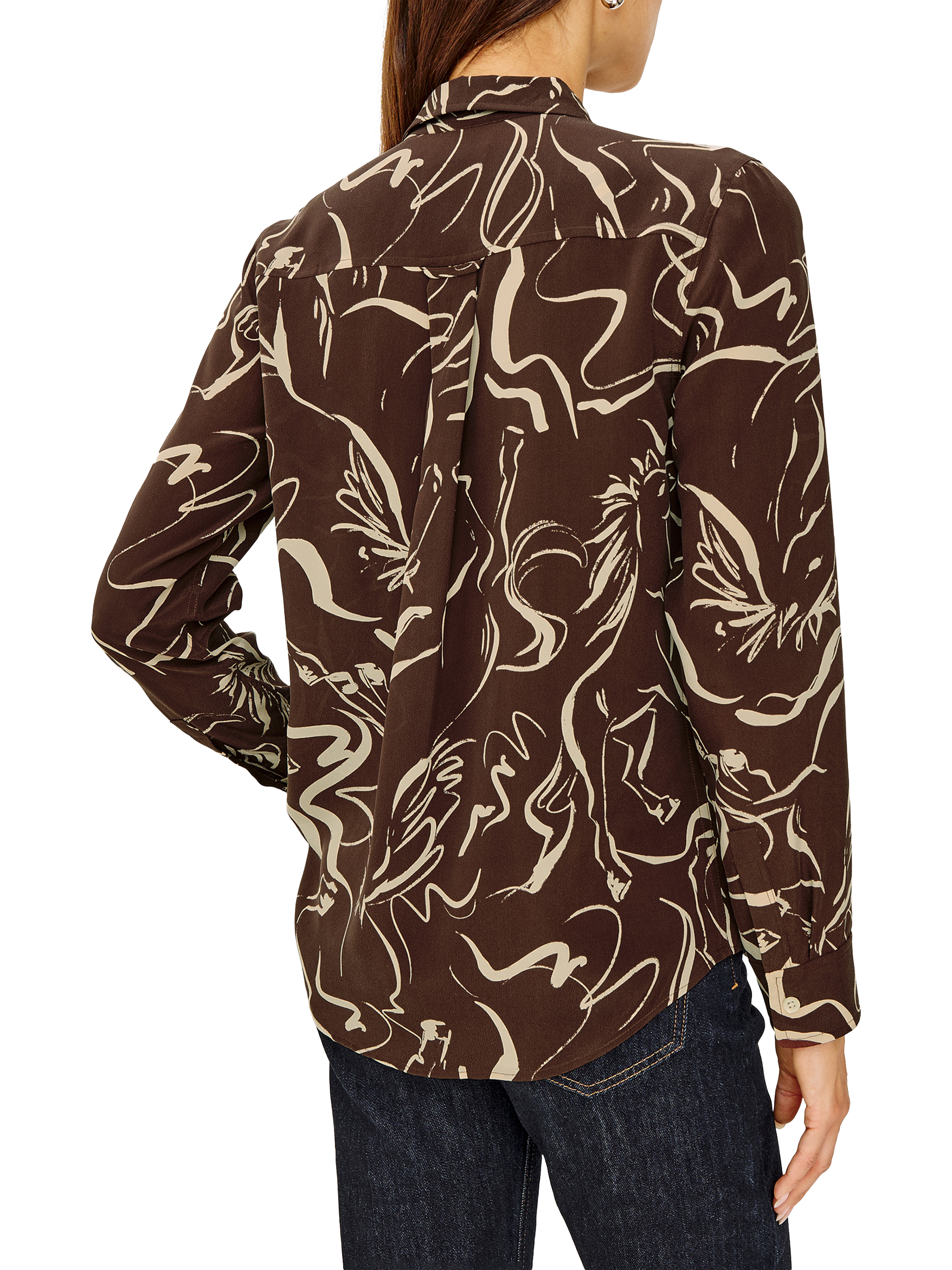 Product image 3 of 5, which shows Rails Kate Abstract Pure Silk Shirt, Brown/White, XS