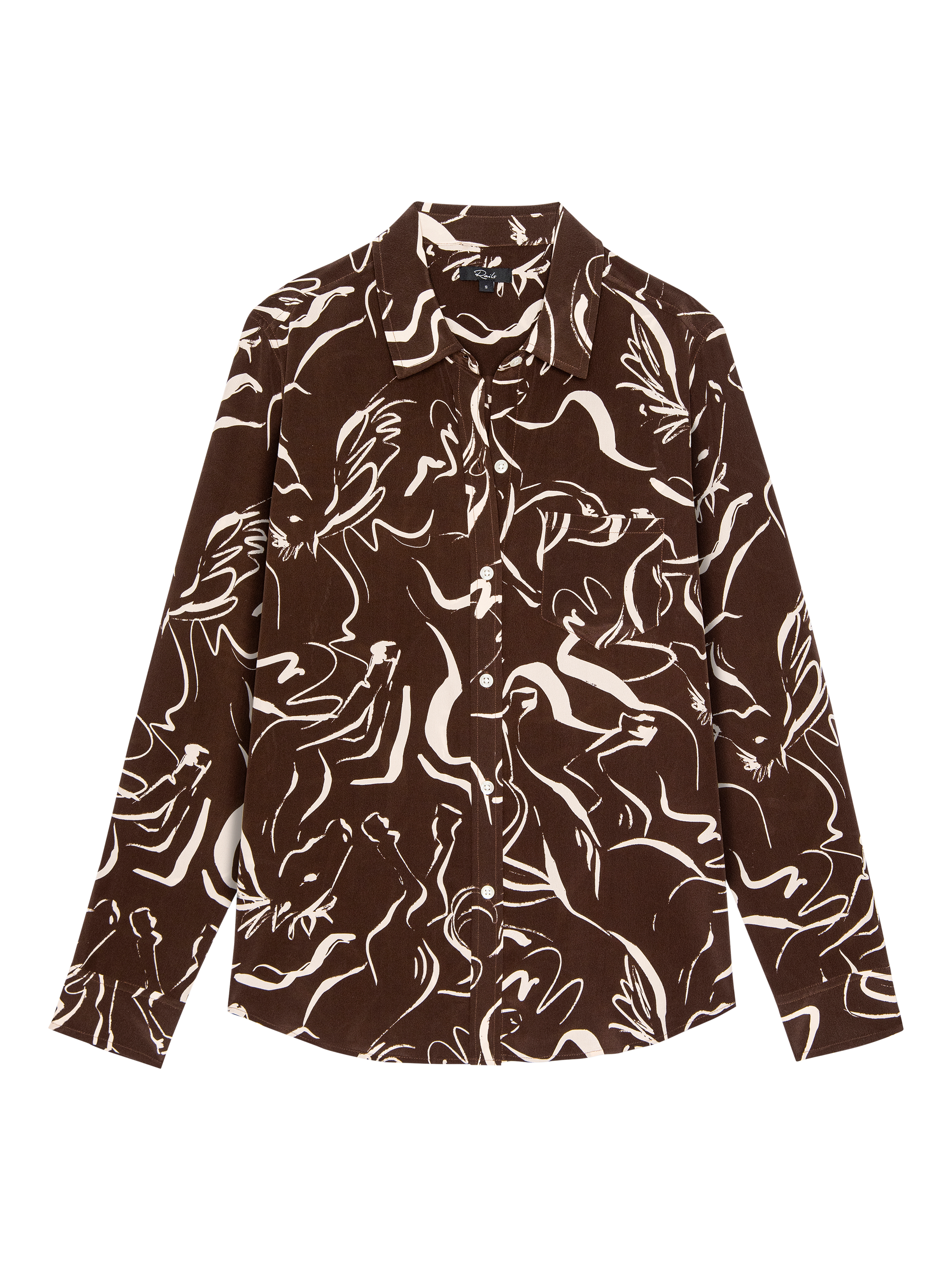 Product image 4 of 5, which shows Rails Kate Abstract Pure Silk Shirt, Brown/White, XS
