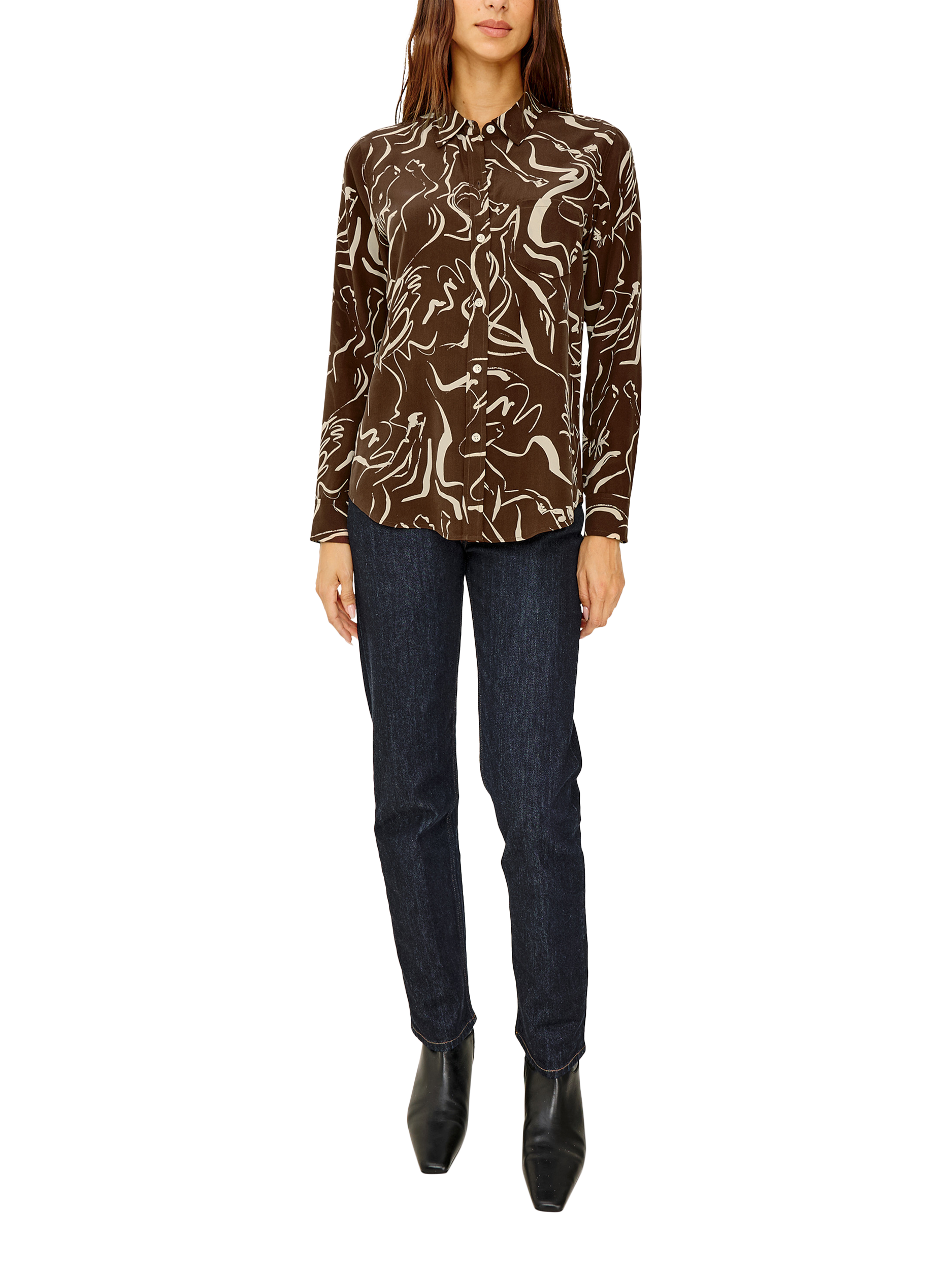 Product image 5 of 5, which shows Rails Kate Abstract Pure Silk Shirt, Brown/White, XS