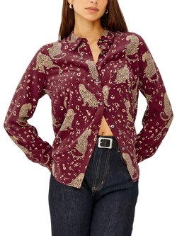 Rails Kate Leopards Pure Silk Shirt, Red/Brown, Red/Brown
