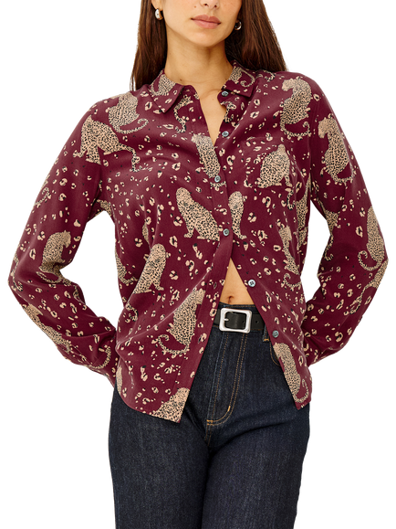 Rails Kate Leopards Pure Silk Shirt, Red/Brown, Red/Brown