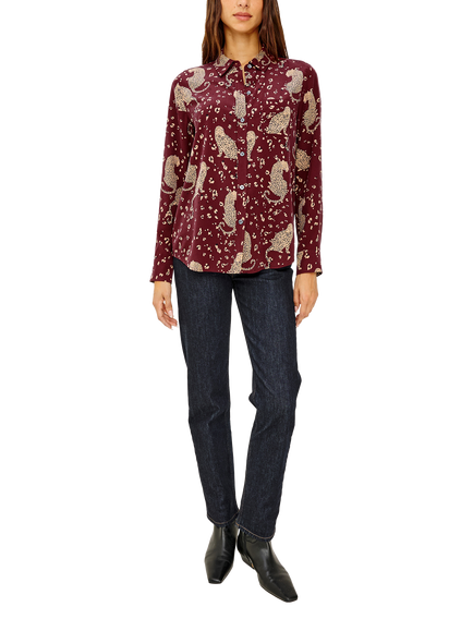 Rails Kate Leopards Pure Silk Shirt, Red/Brown - view 2, Red/Brown