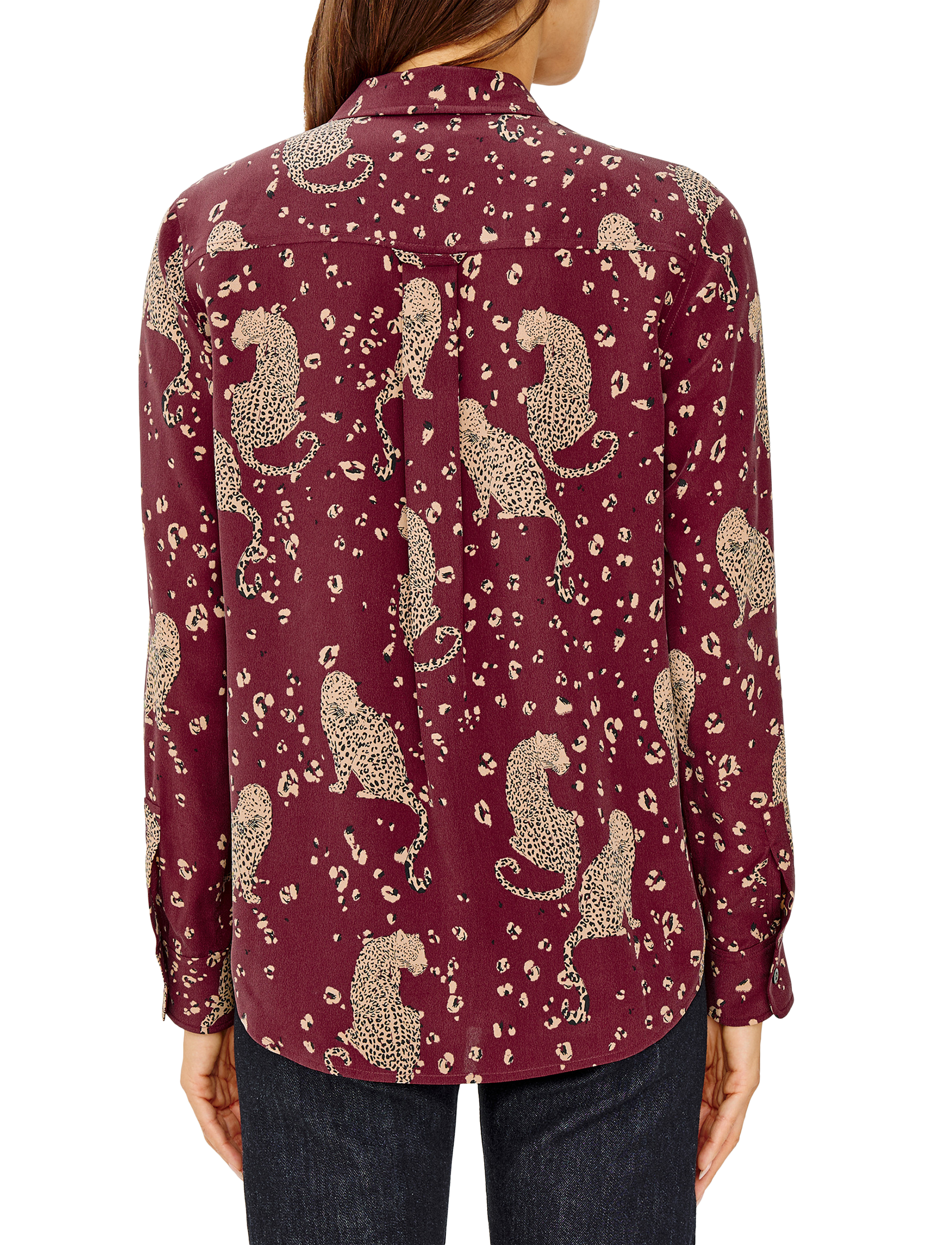 Product image 6 of 7, which shows Rails Kate Leopards Pure Silk Shirt, Red/Brown, XS