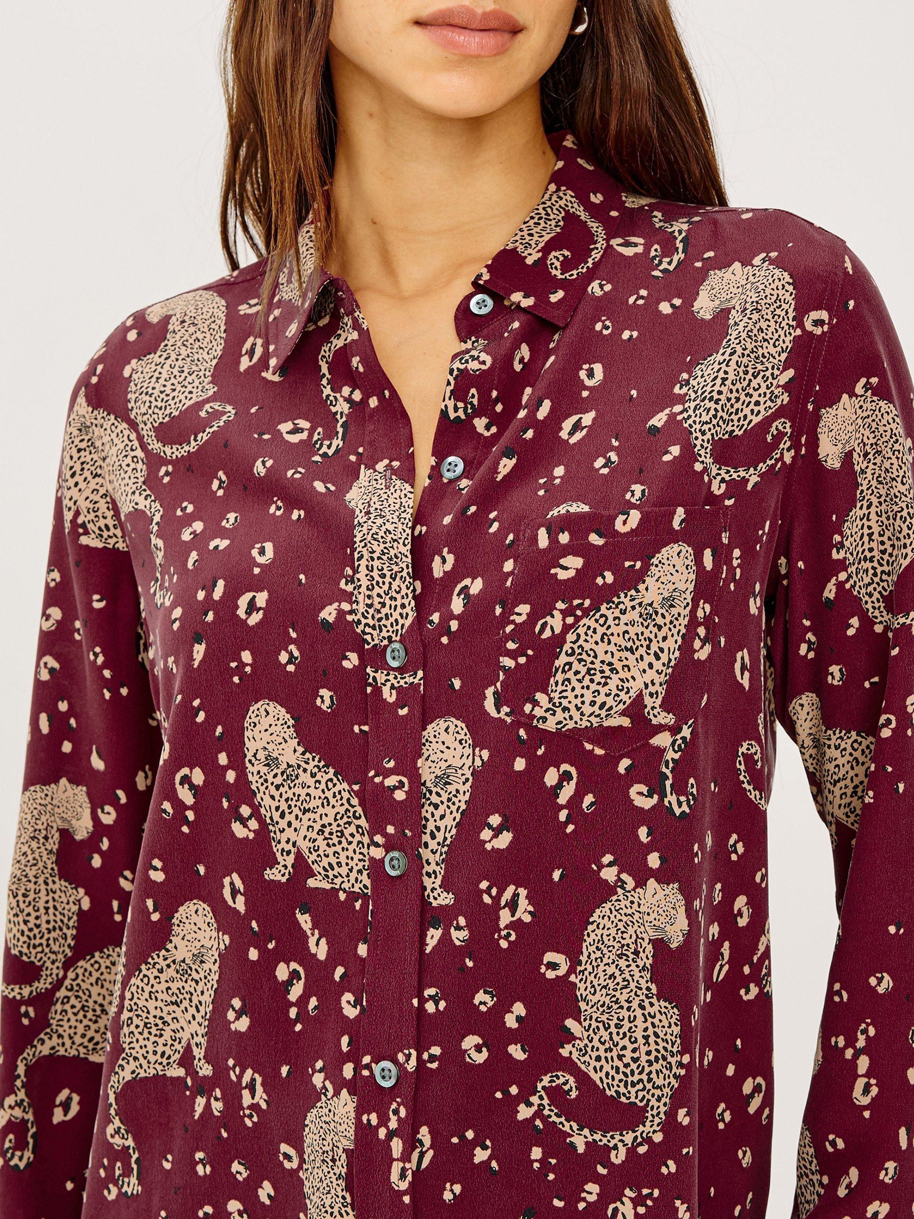 Product image 7 of 7, which shows Rails Kate Leopards Pure Silk Shirt, Red/Brown, XS