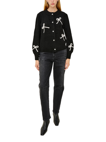 Rails Francesca Bow Cardigan, Black/White, Black/White